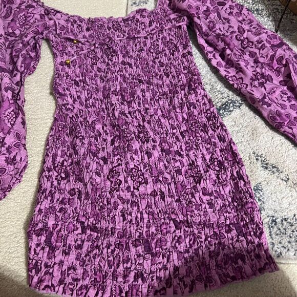 Free People Womens Smock It To Me Smocked Floral Mini Dress In Azalea Combo S - Picture 13 of 15